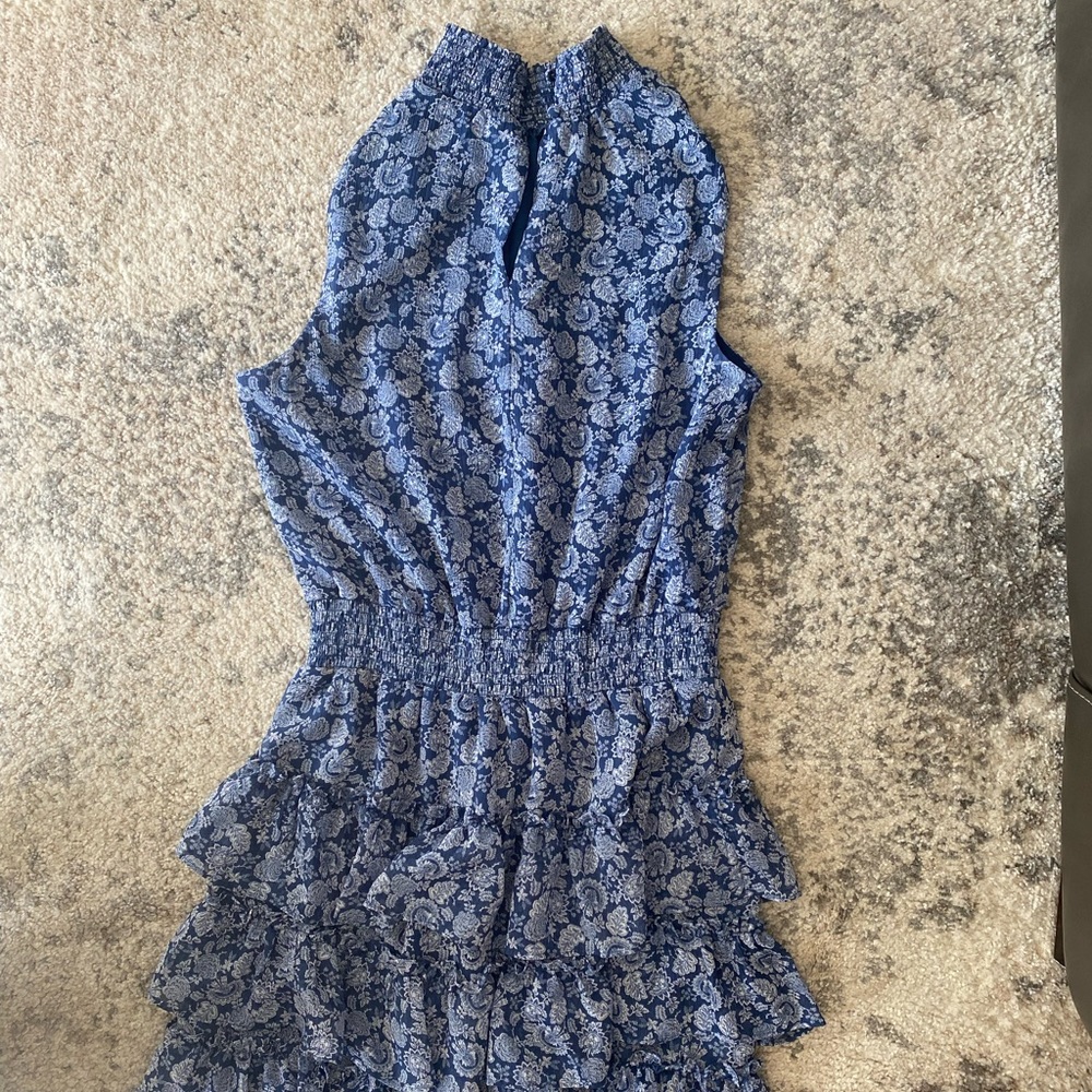 1.Slate Floral Print Smocked Neck Sleeveless Dress - Picture 11 of 11